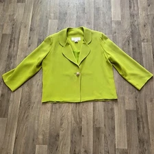 Vintage Mark Heister Women’s Bright Green Silk Blazer Size Medium