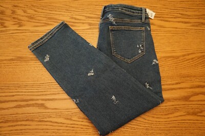 NWT WOMENS DRIFTWOOD JEANS Size 28 x 26 Wyatt Dark Blue Embroidered Ankle Length