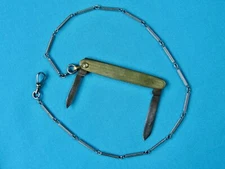 Vintage Antique Old US Clauss Folding Pocket Knife w/ Chain