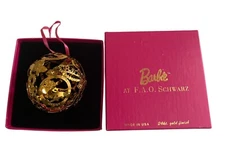 Barbie F.A.O. Schwarz Gold Finish Christmas Ornament 2" Diameter Made In USA