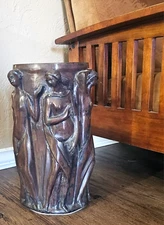 Bronze Nymphs Art Nouveau Style Umbrella Stand 17" x 9" Maitland Smith