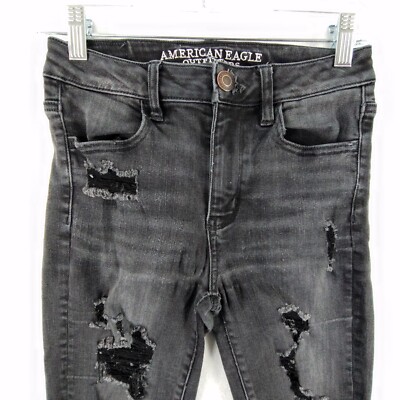 American Eagle AEO Sz 2 Women Super Stretch Jegging BK Stressed Jeans B533GA2088