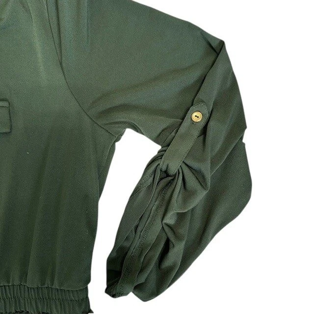 VETEMENTS Abito camicia sempre indaco verde oliva bottoni davanti cintura manica lunga taglia 1X