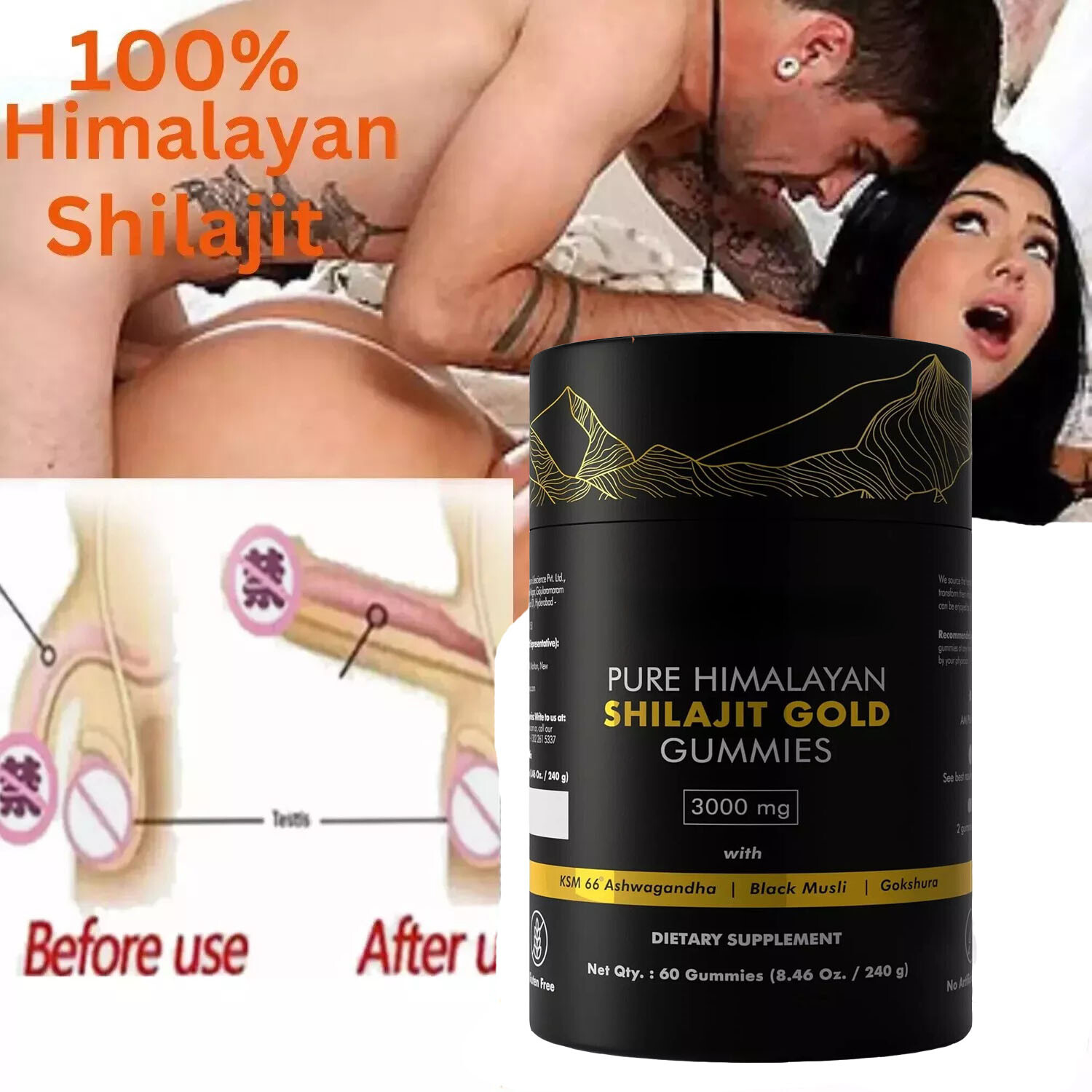 Pure Himalayan Shilajit Gummies Immune Support with Ashwagandha,Chaga Mushroom