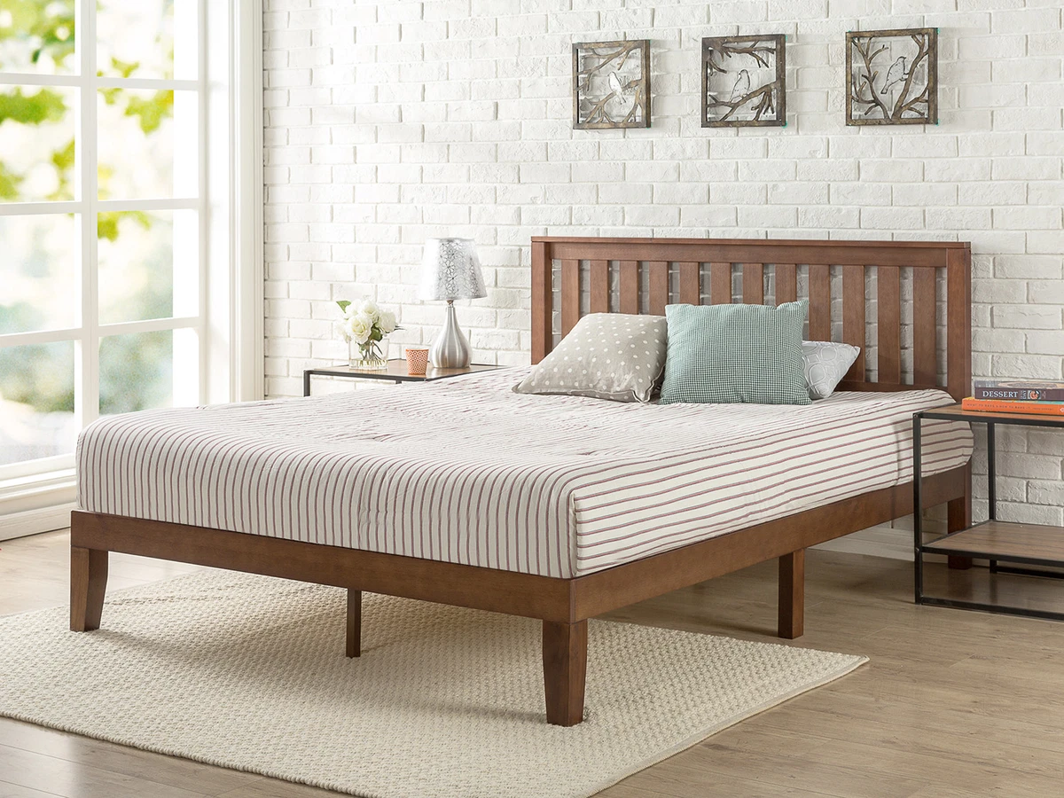 Solid Wood Platform Bed Frame Headboard Rustic Full Size Slats