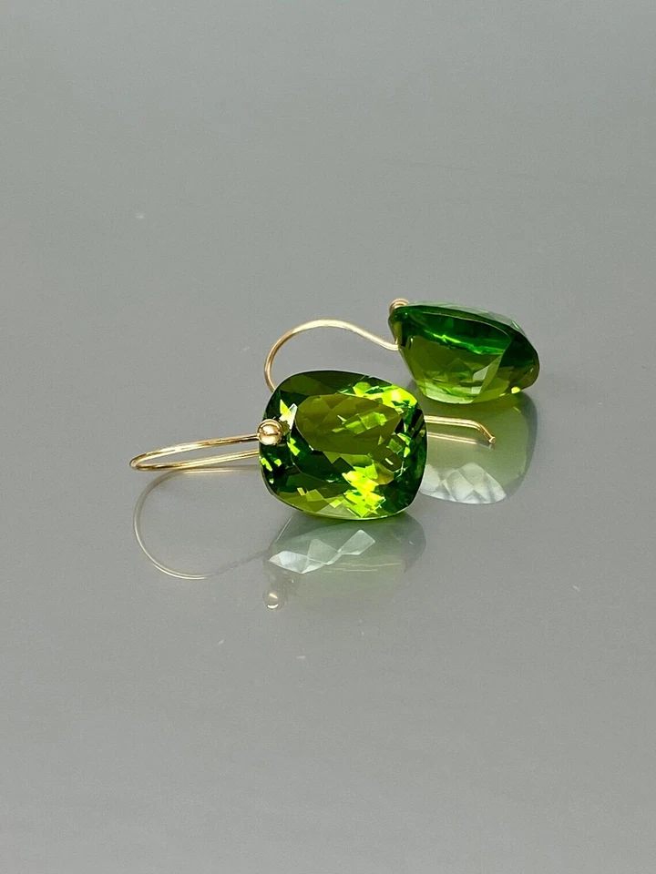 Peridot Earrings 925 Sterling Silver Green Cushion Dangle Earrings Gift For Her - Image 3 of 4