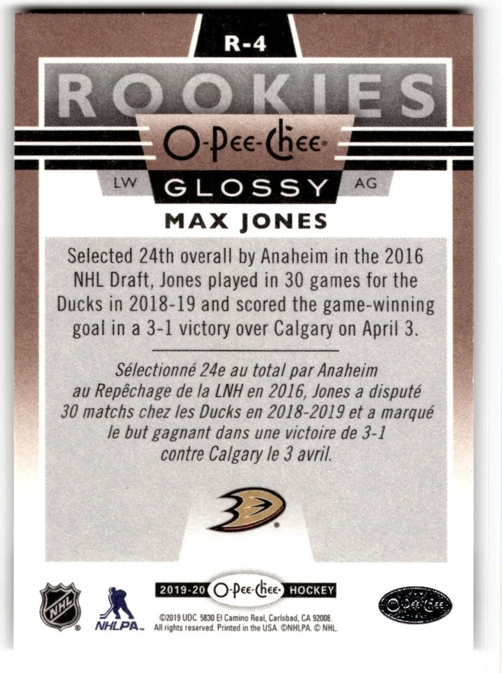 2019-20 O-Pee-Chee Glossy Copper Max Jones Rookie #R-4 Anaheim Ducks - Image 2 of 2