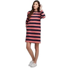 Uniqlo Women’s Coral/Navy Striped Dress (M)