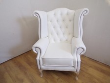 White Faux Leather Queen Anne