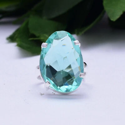 Thanksgiving Azul Piedra Topacio 925 Plata de Ley Hecho a Mano Anillo All Talla - Imagen 1 de 3