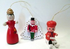 Painted Wooden Christmas Tree Ornament Lot for Crafting or Repurpose 3 pc