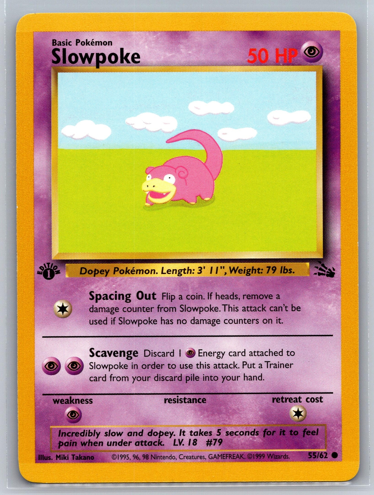 Slowpoke 55/62 Pokemon 1st Edition Fossil WOTC Vintage NM