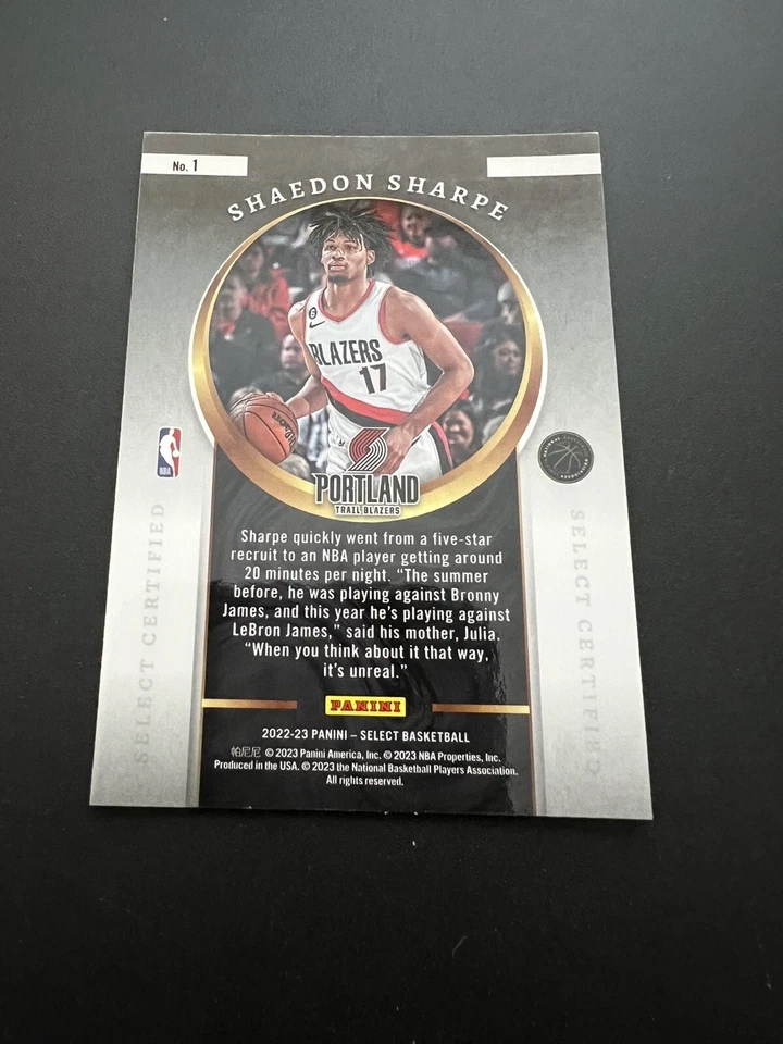 Shaedon Sharpe 2022-23 Select Certified  Rookie RC #1 - Image 2 of 2