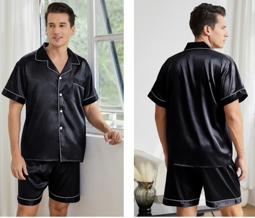 EE. UU. Para Hombres Camisa Pantalones Cortos Satén Seda Conjunto Pijama Prendas para dormir Prendas para dormir - Imagen 4 de 38