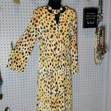 Vintage Leopard Print Polyester Maxi Dress, Sz Large, READ FOR FLAWS 