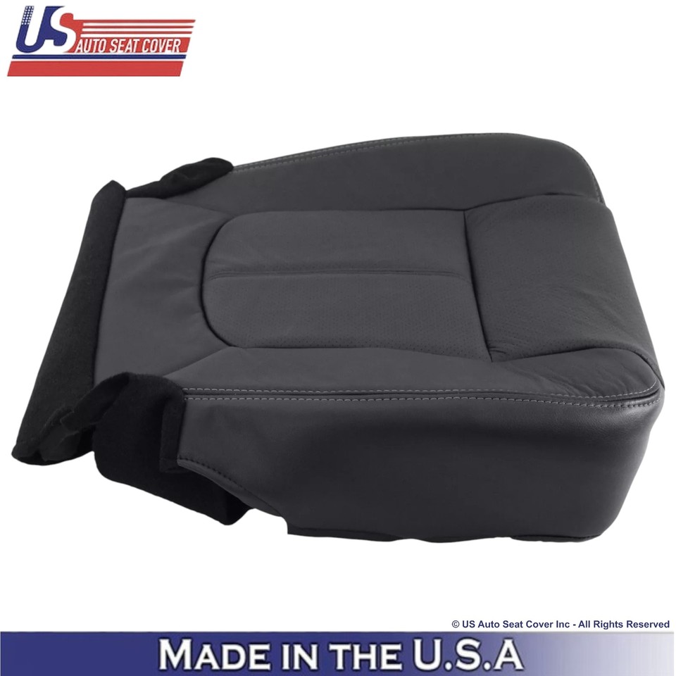 Genuine Leather Driver Bottom Seat Cover For 2011-2016 Ford F-250 Lariat - Black, Direct Replacement