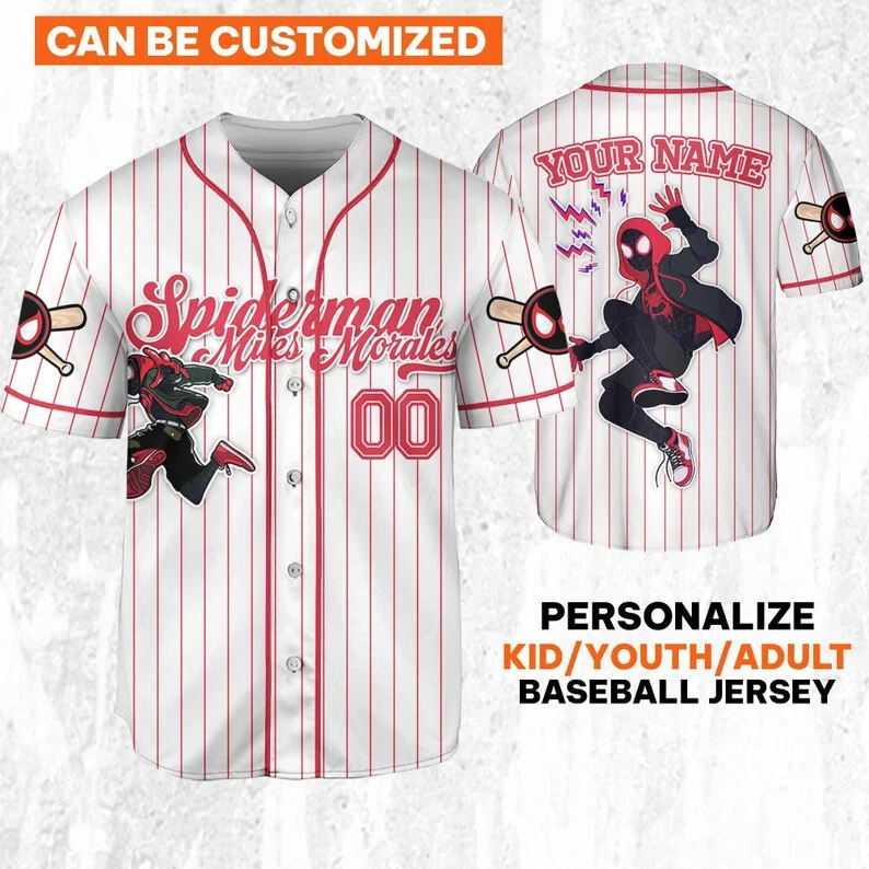Custom Disney Spiderman Spiderverse Miles Morales 3D Baseball Jersey Shirt
