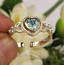 Blue Topaz Love Heart Ring, 925 Sterling Silver Ring, Wife/Girlfriend Ring