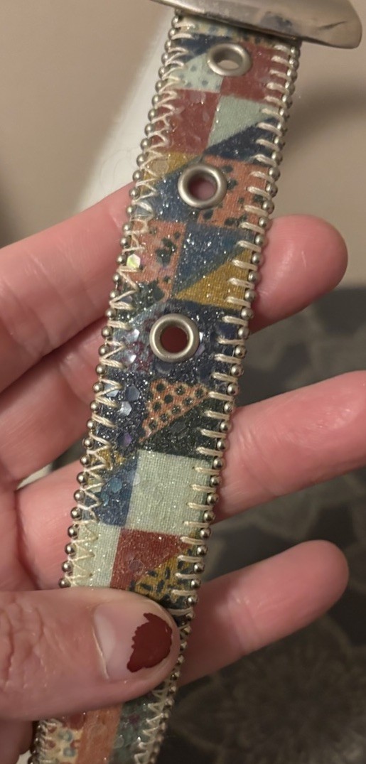 Vintage Patchwork Print Sparkle Medium Large Belt - image 2