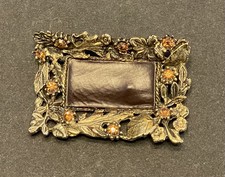 Vintage Gold Tone Shoe Clip w/Brown Leather Insert  Orange Rhinestones, Lot 4