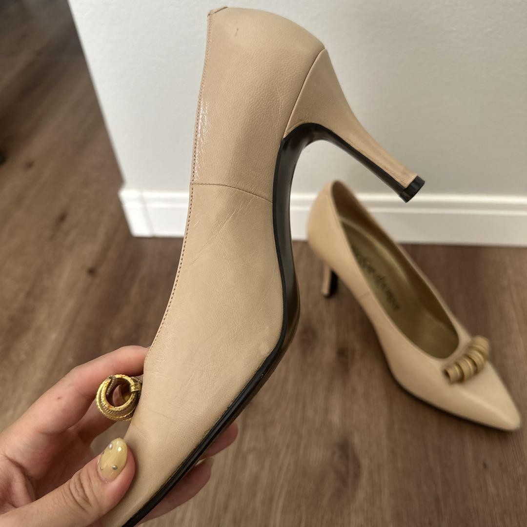 Saint Laurent decolte tacco YSL EU35 US5 nastro pelle beige 09784a