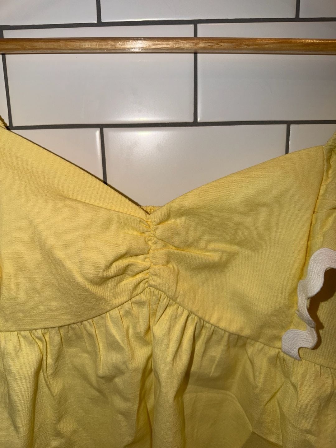 THIRTY/THIRTY L.A. Yellow Ruffle Sleeve Smocked Peplum Top, photo 3