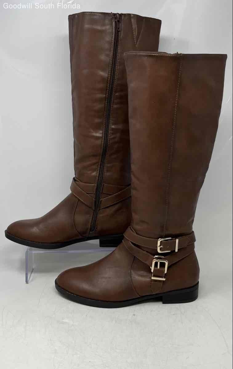Express Womens Brown Leather Adjustable Strap Knee High Riding Boots Size 8