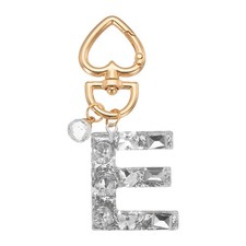 Initial Letter Keychain, Cute Heart Crystal Keychain Letter E, Silver