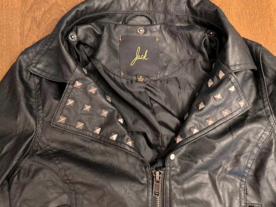 Jack Punk Faux Leather Studded Jacket Womens Small Moto Short Black  - Image 3 of 4