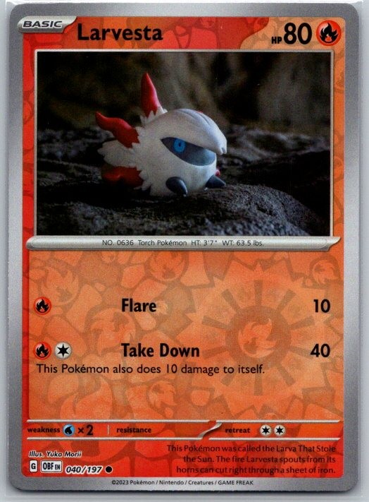 Larvesta 040/197 Common Obsidian Flames Pokemon Reverse Holo Near Mint