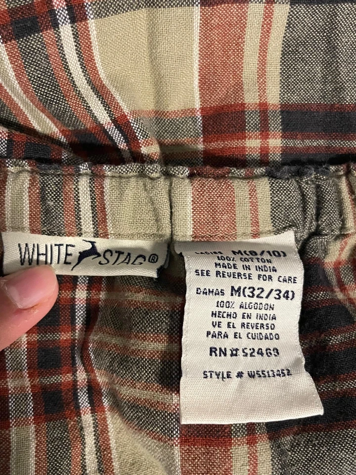White Stag Skirt Womens Medium Brown Plaid Cotton Drawstring Academia Y2K READ - Image 4 of 4