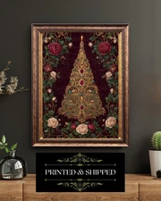 Vintage Victorian Jeweled Christmas Tree Print Ornate Baroque Holiday Wall Art