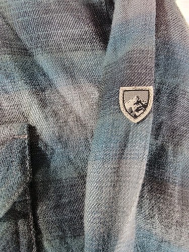 KUHL Flannel Shirt Mens Large Blue Gray Plaid Button Down Stretch 7186 Dillinger - Picture 3 of 13