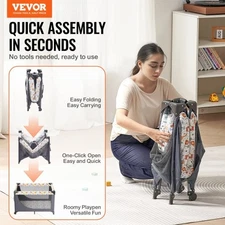 Baby Playpen Travel Crib, Quick-Folding Playpen for Baby & Toddler, Portable Bab