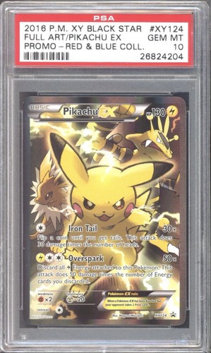 2016 Pokemon Pikachu EX Red & Blue Coll. Full Art Promo XY124 PSA 10 Gem Mint