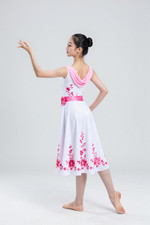 Weissman Dancewear Dress White Floral Pink Ruffle Collar XLC Style 10360 New NWT