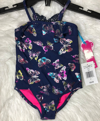 Limited Too Swimsuit Toddler Girls Sz. 2T Blue Butterfly 1 piece UPF 50+ NWT