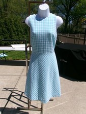 NWOT ANN TAYLOR AQUA&WHITE CHECK PRINT DRESS 10