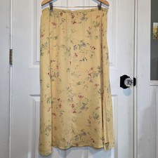 Vtg 90s Y2k Midi Skirt Yellow Floral Print Flowy 14/16 Cottagecore Garden Fairy