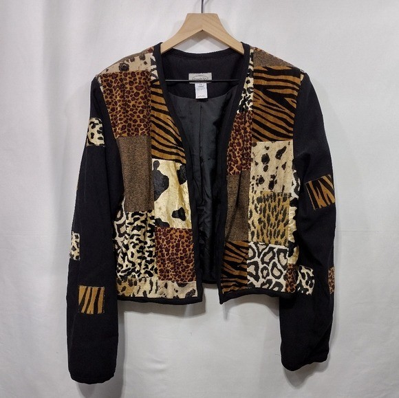 Vintage Stonebridge Animal Print Patchwork Jacket Womens M Boho 90s Farmcore