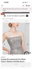 Ivonne D for Mon Cheri Gray Lace Beaded Strapless Mother of Bride Gown