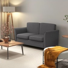 Image of Double Seat Sofa Loveseat Couch 2 Seater Linen Armchair w/Wood Legs, Refurbished