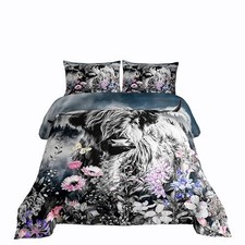 Highland Cow Flower Comforter Set Size Bull Cattle Smoky Queen Multi 06
