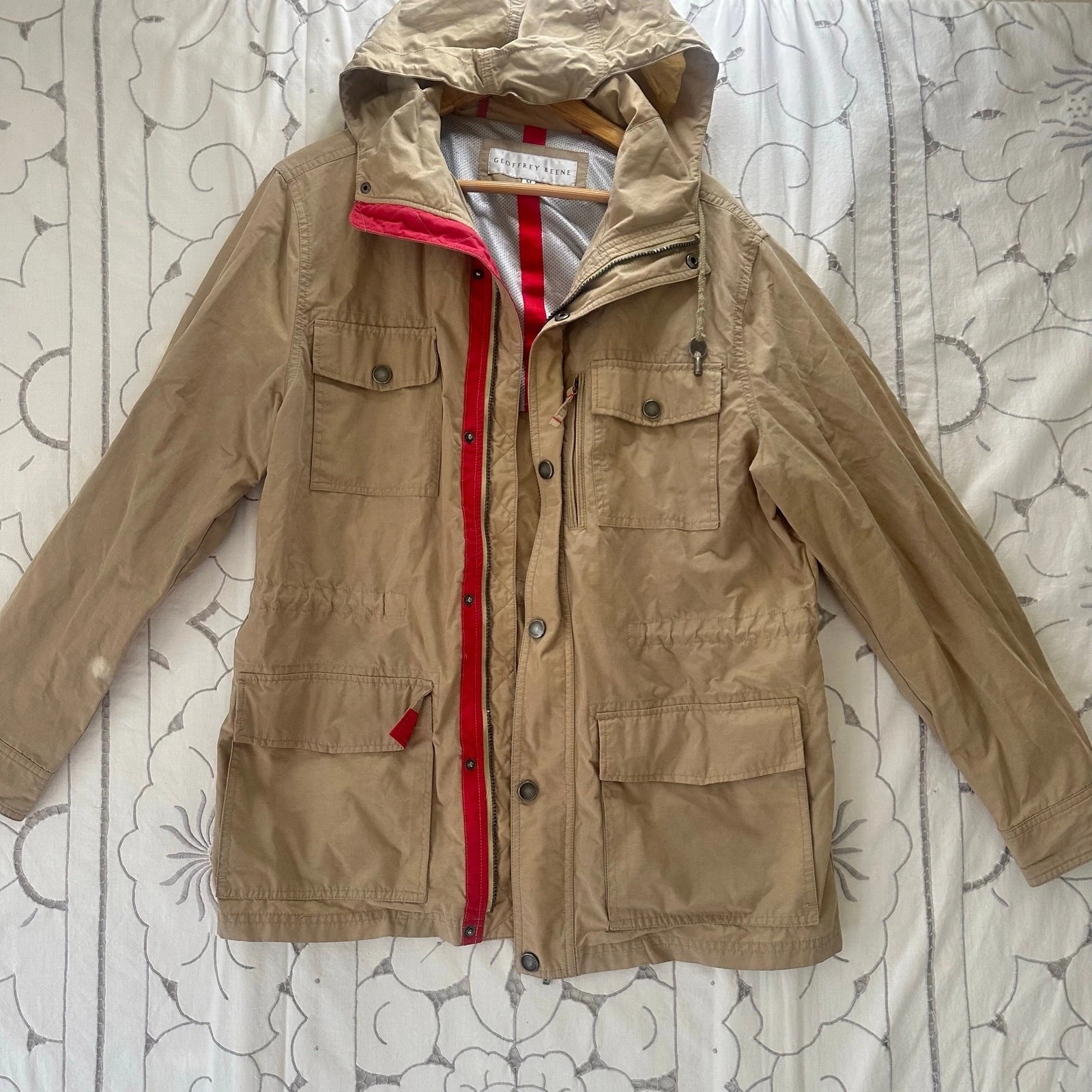 Geoffrey Beene Khaki Hooded Utility Jacket Field Coat M