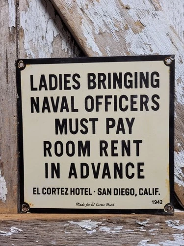 VINTAGE SAILOR PORCELAIN SIGN OLD HOTEL LADIES NAVY GENTLEMANS BAR SAN DIEGO CA