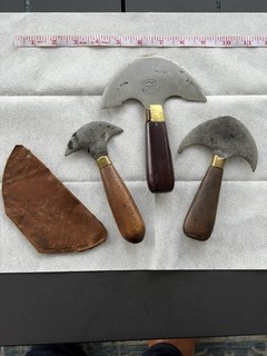 Lot Of 3 Antique Vintage Round Half Moon Head Leather Knife Osborne Sauerbier