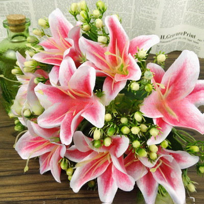 Realistic Artificial Lily Bouquet for Home Decor - 9 Heads, 4 Colors Available!
