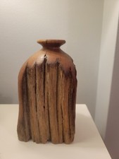 Vintage Burl Wood Vase Sculpture Weed Pot Three Sided Bud Vase Handmade