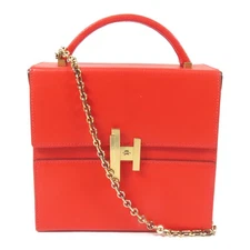 HERMES GHW Cinhetic Box 2way Shoulder Bag Chevre Leather Rouge de Coeur