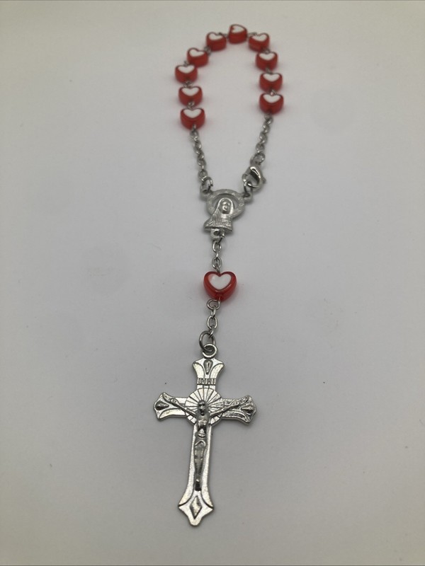 Red Heart Beaded Christian Catholic Single Decade Pocket Rosary